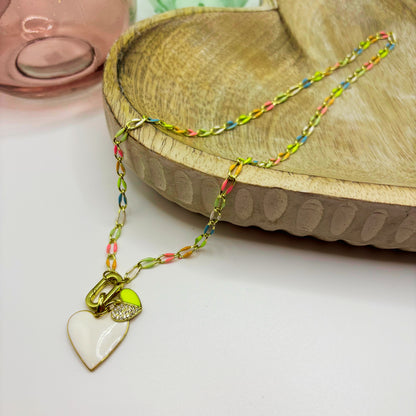 Lover Heart Necklace in Neon Rainbow