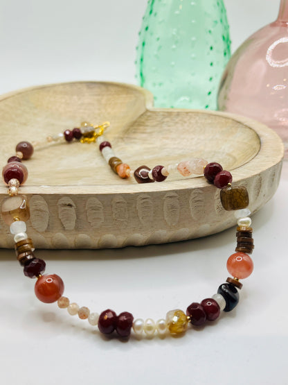 Mixed Gemstone Burgundy Necklace