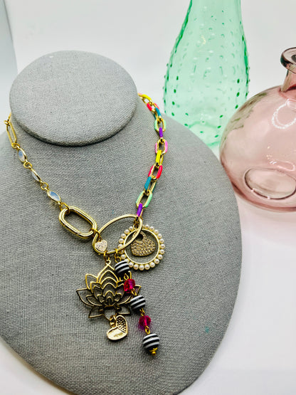 Enamel Chain and Charms Necklace