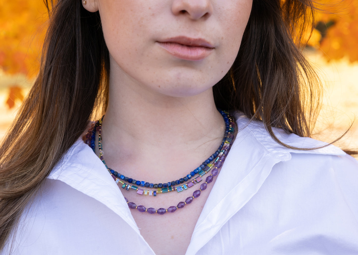 Glass Bead Necklace in Cool Tones