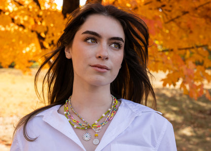 Howlite and Yellow Bead Necklace with Silver Charm