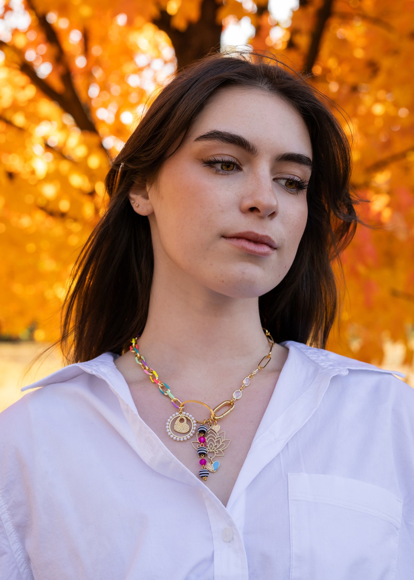 Enamel Chain and Charms Necklace